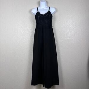 Bardot Jumpsuit Womens XXS Black Corset Wide Leg Sweetheart Lace Mesh Whimsigoth